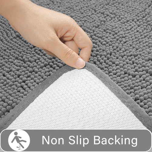 LOCHAS Bathroom Rugs Sets 2 Piece, 20''x20'' & 34''x21'', Light Grey | Non Slip U-Shaped Toilet Rug, Chenille Washable Absorbent, Soft Bath Mat Set for Shower, Sink - color: Light Grey