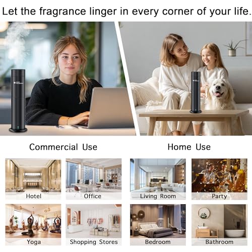 Hotel Waterless Scent Diffuser with 6 Fragrance Oils Covers up to 700 Sq Ft | Cold air scent diffuser with APP control, 6 fragrance oils, open bottle design, quiet operation, for home/office/hotel/ect.