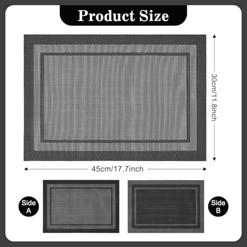 Placemats Set of 6, Heat Resistant Place Mats, Washable PVC Table Mats, Woven Vinyl Placemats, Non-Slip Stain Resistan Plastic Placemats for Table (Black White, 6) - color: Black White