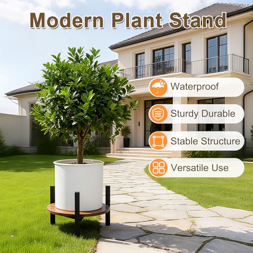 Vigordream Plant Stand Indoor, Heavy Duty Sturdy Metal Plant Pot Holder | Modern Wooden Planter Stool, 2 Pack Flower Pot Stands Low Short Planter Riser Flower Table Fits 5-14 Inch Pots - size: Large (2pack)