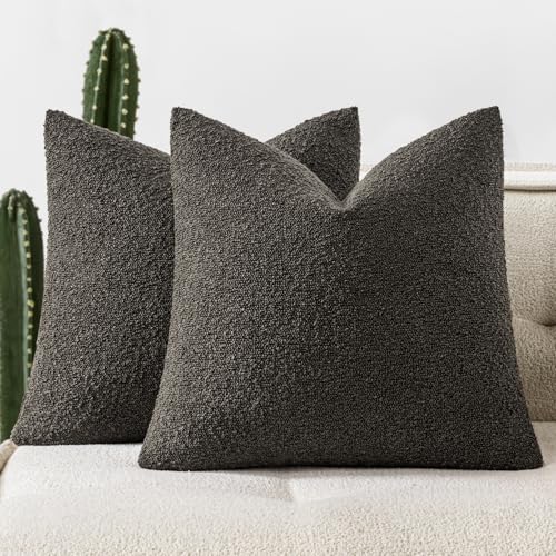 Pack of 2 20x20 Inch Decorative Boucle Throw Pillow Covers Textured Square Pillowcaes Accent Solid Cozy Soft Cushion Covers Home Decor for Sofa Couch Living Room Home Decor,Charcoal - color: Charcoal, size: 20" x 20" (Pack of 2)