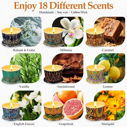 18 Pack Scented Candles Set,Soy Wax Travel Candles Bulk, Long Lasting Aromatherapy Candle Gift Set for Women, Home Fragrance, Mother's Day,Relaxation & Stress Relief - color: 18 Pack Mandala