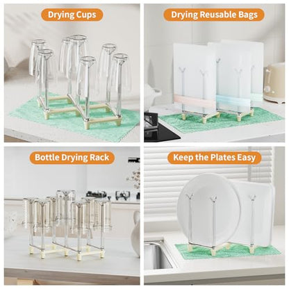 Marbrasse Retractable Cup Drying Rack, Drinking Glass and Sports Bottle Drainer Stand, Plastic Bag Dryer with Non-Slip Bottom for Kitchen Countertop - White - color: White