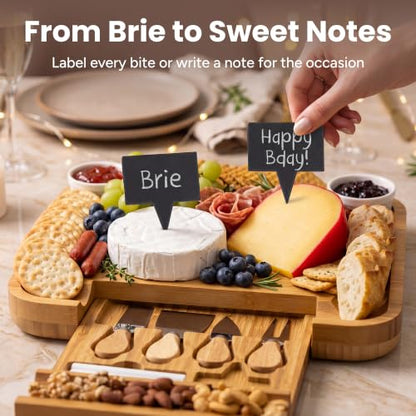 SMIRLY Charcuterie Board Set with Serving Accessories, Bamboo | Housewarming, Wedding, Bridal Shower and Birthday Gift for Women, Ideal for Movie Nights, Entertaining and Family Gatherings