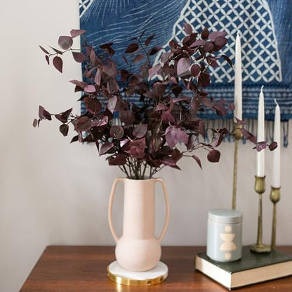 5PCS Artificial Fall Eucalyptus Leaves Stem Plants, 32.7 inch Fake Leaves Autumn Greenery Branches Burgundy Shrubs Silk Faux Foliage DIY Stems for Thanksgiving Festival Home Kitchen Farmhouse - color: Burgundy