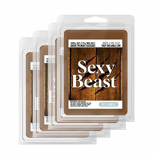 Sexy Beast Cologne Scented Wax Melts for Men, 4 Pack Vegan Soy | Layered scent notes: citrus, bergamot, sea salt, lavender, jasmine, amber, cedar and exotic musk; handcrafted in Colorado - size: 4 Pack Wax Melts