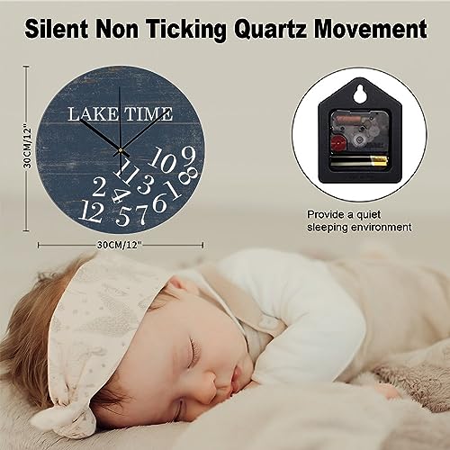 Bathroom Wall Clock Lake Time Whatever PVC Wall Clocks Navy Blue Lake Time Silent Non-Ticking Wall Clocks 12x12 Inch Modern Kitchen Clocks Wall Battery Operated for Farmhouse Classroom - color: Style-4, size: 12x12in（black）