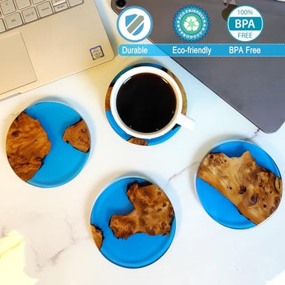 Drink Coaster Set, Wooden Bar Coasters, Resin Coaster for Coffee Table, Tabletop Decorative Artwork, Unique, Handmade & Aesthetically Pleasing for Home, Office, Bar Decor,Coasters Set of 4