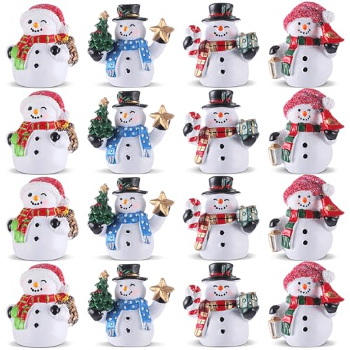 Honoson 12 Pcs Christmas Cute Snowman Figurines Winter Miniature Glittered Figurines Resin Micro Landscapes Winter Snow Decoration for Christmas Birthday Home Decorations Gift(Colorful Snowman) - style: Colorful Snowman