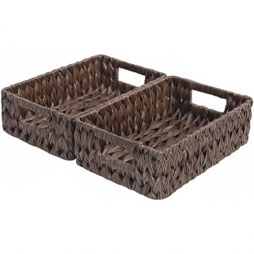 GRANNY SAYS Wicker Baskets with Handles,Small Woven Basket for Storage, Waterproof Storage Basket Organizer,Decorative Storage Boxes for Organing Pantry,Brown Basket,2-Pack,11 1/4''L x 7 1/2''W x 3 1/2''H | Waterproof Dark Brown Wicker Baskets, Small Wove