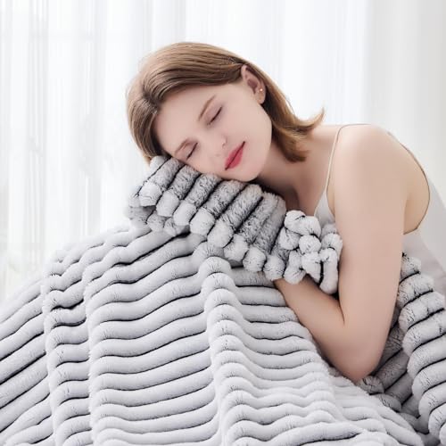 NEWCOSPLAY Fleece Ribbed Cozy Throw Blanket for Couch, Black White, 50"x60" | Premium Silky Flannel Blanket, Soft Lightweight Fluffy Throw Blanket for Bed Sofa Decor, Gift for All Season Use - color: Black and White Ribbed, size: Throw(50"x60")