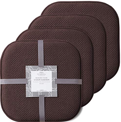 Marina Decoration Premium Thick Comfortable Cushion Memory Foam Chair Pads Honeycomb Pattern Nonslip Rubber Back Seat Topper Rounded Square 16 x 16 Seats Cover for Kitchen Chairs, 4 Pack Brown - color: Brown, size: 4 Pieces Pack