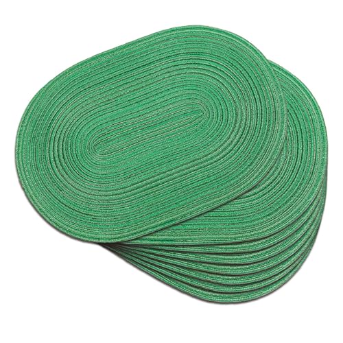 Placemats Set of 8, Woven Oval Braided Dining Table Mats(Green Shine) | 12 x 17.5 Inch Size Fits Plates and Flatware; Hand Washable and Heat Resistant for Kitchen Use, with Farmhouse and Boho Style - color: Green Shine, size: 8 pcs