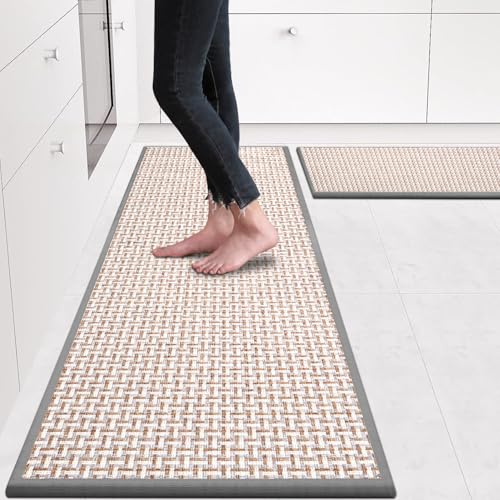 eqivei Kitchen Rugs and Mats Non Skid Washable Set of 2 PCS, Absorbent Runner Rugs for Kitchen, Front of Sink, Kitchen Mats for Floor, 17.3"x 47"+17.3"x 29" (Gray) - color: Grey