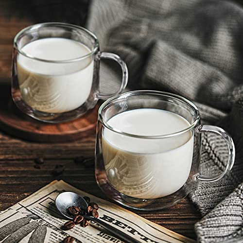 Double Wall Glass Coffee Mugs 16oz Set of 2 Insulated Clear Tea Cups with Handle, Perfect for Espresso, Latte and Cappuccinos - color: 16OZ-SET OF 2