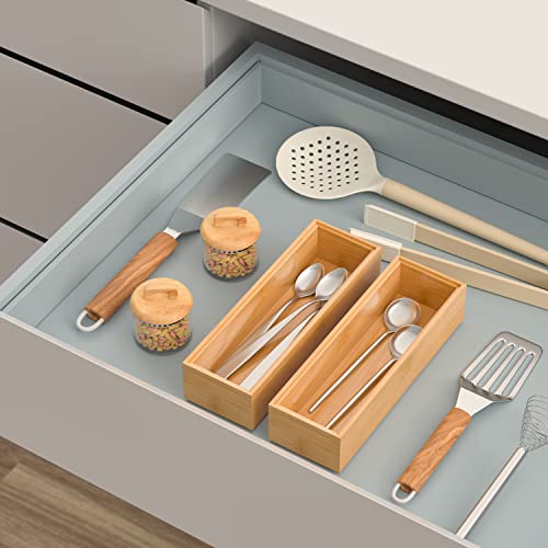 VeyFey Silverware Tray for Drawer, Stackable Kitchen Bamboo Drawer Organizer 9" x 3" x 2" Set of 2 - size: 9" x 3" x 2"