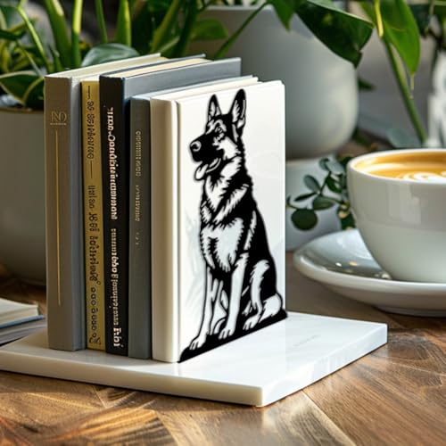 5.3"x4.3"x7.9" Metal Bookends, Heavy Duty Book Ends for Shelves | German Shepherd Theme Cast Iron Book Supports, 1 Pair Decor Stoppers for Desk, Library, Office & Home Shelves - style: German Shepherd