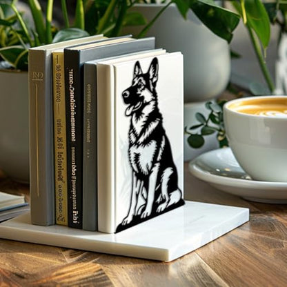 5.3"x4.3"x7.9" Metal Bookends, Heavy Duty Book Ends for Shelves | German Shepherd Theme Cast Iron Book Supports, 1 Pair Decor Stoppers for Desk, Library, Office & Home Shelves - style: German Shepherd