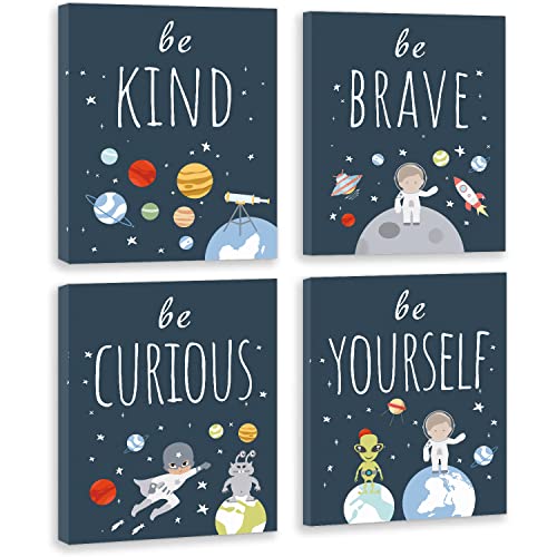 CHDITB Frame Outer Space Art Print, Boys Planet Theme Canvas Posters, Set Of 4 (12' x 16') Space Canvas Wall Art For Kids Room Decor, Ready to Hang - color: Outer Space Print 5, size: 12x16 inches