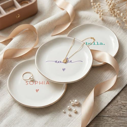 Personalized Ring Dish with Name, Custom Jewelry Tray Gift for Women, Bridesmaids, Mom, Grandma, or Best Friends (1-Name)