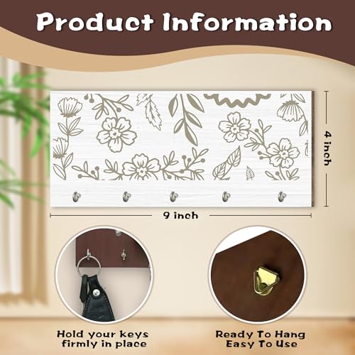 Flowers Wooden Key Holder, Hooks Organizer Hanger, Keys Holder Wall Mount, Home Decor Housewarming Gift, Wall Wood Decor for Front Door Kitchen Garage Office