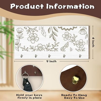 Flowers Wooden Key Holder, Hooks Organizer Hanger, Keys Holder Wall Mount, Home Decor Housewarming Gift, Wall Wood Decor for Front Door Kitchen Garage Office