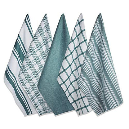 DII Assorted Woven, Kitchen Dishtowel Set, 18x28, Teal, 5 Piece - color: Teal
