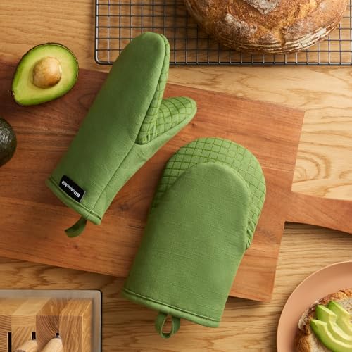 KITCHENAID Gourmet Series Gridlines Mini Oven Mitts 2-Pack Set, Heat Resistant up to 600°F, Soft Silicone Grip, Magnetic Cuff, Matcha Green, 5.5"x9" - color: Matcha Green