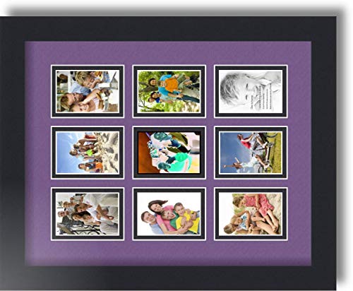 ArtToFrames Collage Photo Frame Double Mat with 9-2x3 Openings with Satin Black Frame and Grape mat. - color: Grape, size: 9 - 2x3