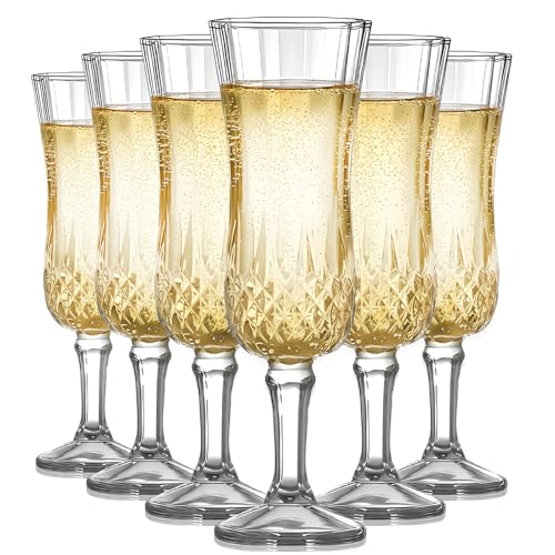 Set of 6 Champagne Flutes, 5.47oz Prosecco Glasses, Transparent, Reusable, Elegant Design, Dishwasher Safe, Durable Glass Perfect for Celebrations Modern Minimalist Style