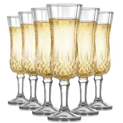 Set of 6 Champagne Flutes, 5.47oz Prosecco Glasses, Transparent, Reusable, Elegant Design, Dishwasher Safe, Durable Glass Perfect for Celebrations Modern Minimalist Style