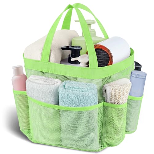 Mesh Shower Caddy Portable - 9 Pockets, Shower Bag for Dorm Room Camping | 2 Handle Quick Dry Shower Bag College Dorm Room Essentials Large Capacity Hanging Basket for Bathroom Travel Swimming Gym - color: light green