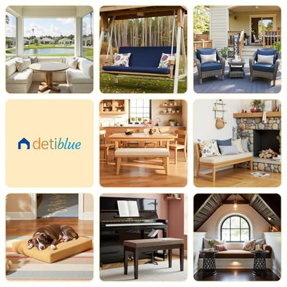 Detiblue Custom Size Bench Cushion for Indoor & Outdoor Seating | 70D microcellular foam; 10 thicknesses; indoor/outdoor fabrics; shapes/prints; hidden-zip washable cover; 4 fasteners
