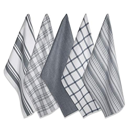 DII Assorted Woven, Kitchen Dishtowel Set, 18x28, Gray, 5 Piece - color: Gray