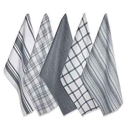 DII Assorted Woven, Kitchen Dishtowel Set, 18x28, Gray, 5 Piece - color: Gray