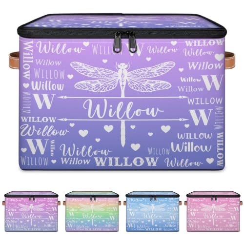 Personalized Dragonfly Storage Basket, Custom Name Keepsake Box | Gradient Storage Bin Keep Sake Gift for Women Girls Lightweight Foldable Organizer Sturdy Large Capacity (1 Unit) - color: Option 13