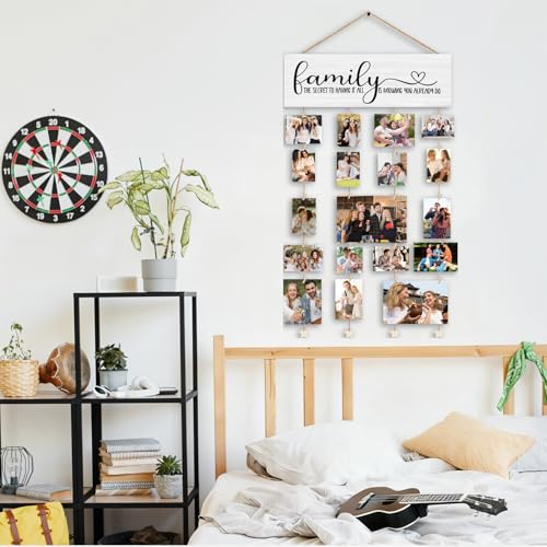 Picture Frames Collage Photo Hanging Display Picture Board Wood Rustic Frames, The Secret to Having It All Is Knowing You Already Do”Farmhouse Rustic Wood Hanging Photo Wall Table Top Frames - color: Family