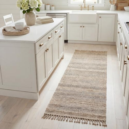 SAFAVIEH Natural Fiber Collection Runner Rug - 2'6" x 8', Grey, Handmade Boho Fringe Woven Jute, Ideal for High Traffic Areas in Living Room, Bedroom (NF368C) - color: Grey, size: 2'6" x 8' (Runner)