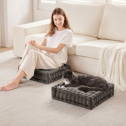 Intelligent Design Floor Pillow Meditation Cushion, 20x20 Charcoal | Sitting for Adults Yoga, Shredded Foam Filled, Chenille Tufted Cover, Handsewn Scalloped Edge, OEKO-TEX Certified - color: Charcoal