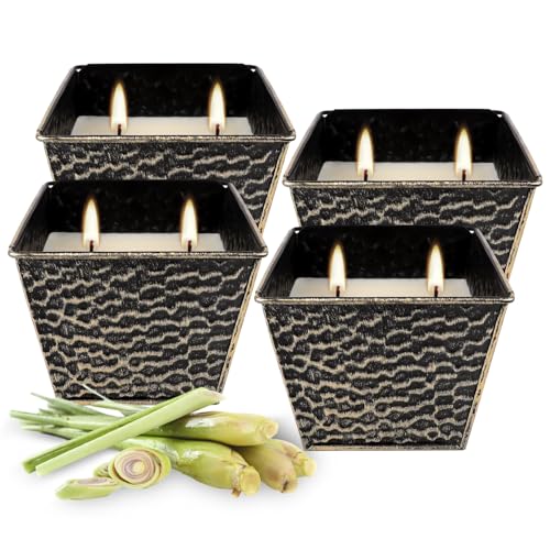 Citronella Candles 4 Pack - 2 Wicks Outdoor & Indoor Ambience Candles Vintage Hammered Metal Jar, Smokeless Clean Burning, Summer Gift for Patio, Garden, Camping & Picnic - color: 02Black