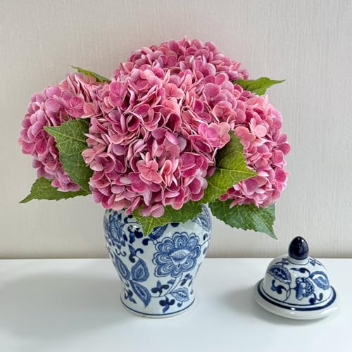 ZYTUYO 3PCS 21In Magenta Real Touch Artificial Hydrangea Flowers | Realistic Latex Petals, Faux Hydrangea Silk Flowers for Home Decor, Outdoor Wedding Party Arrangement, Table Centerpieces - color: Magenta, size: 3 PCS