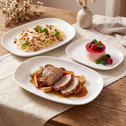 Kassel Ceramic Serving Platter Set 16”/14”/12” White Porcelain Serveware for Parties & Entertaining - Decorative Oven-Safe Serving Dishes & Platters for Food, Cookies, Meat & Turkey Oval Large