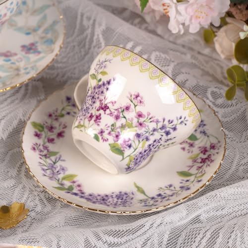 KAMMAK Tea Cups and Saucers Set of 2, 7.4 oz Porcelain Coffee Cups, 573N | Stackable Espresso Mugs, Ceramic Demitasse for Coffee, Cappuccino, Latte, Americano, Tea - size: 7KPSP573N+574N