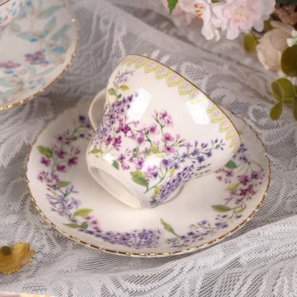 KAMMAK Tea Cups and Saucers Set of 2, 7.4 oz Porcelain Coffee Cups, 573N | Stackable Espresso Mugs, Ceramic Demitasse for Coffee, Cappuccino, Latte, Americano, Tea - size: 7KPSP573N+574N