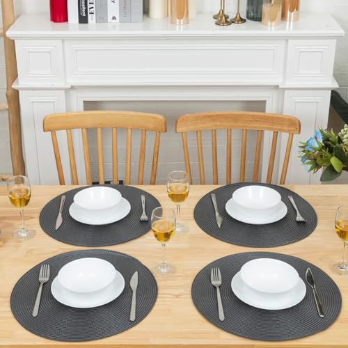 Winknowl Round Braided Placemats Set of 4 Washable Woven Heat Resistant Table Mats for Kitchen Dining Tables 15 inch Round Place Mats (Dark Gray,4pcs) - color: Dark Gray, size: 4pcs