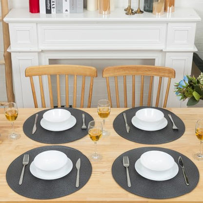 Winknowl Round Braided Placemats Set of 4 Washable Woven Heat Resistant Table Mats for Kitchen Dining Tables 15 inch Round Place Mats (Dark Gray,4pcs) - color: Dark Gray, size: 4pcs