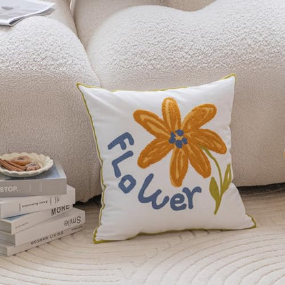 YIcabinet Pillow Covers Set of 2, Embroidered Yellow Flower Pattern Throw Pillow Cover,Square Cotton Cushion,Pillow Case for Sofa Bedroom Couch,18"x18" - color: Yellow15