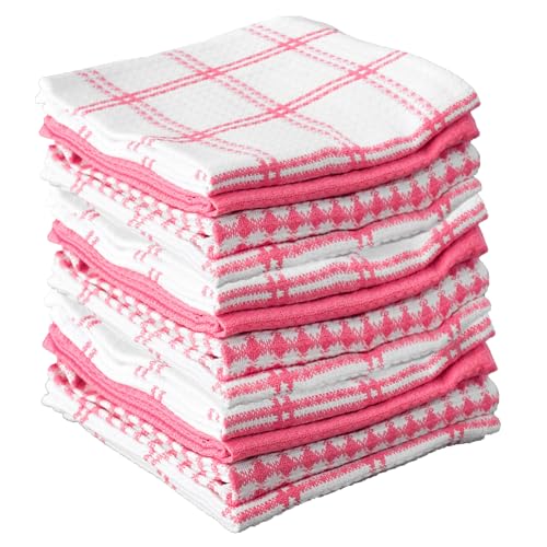 T-Fal Premium Waffle Dish Cloths: Highly Absorbent, Super Soft Long Lasting - 100% Cotton, 12"x13" Towel for Cleaning & Drying, (12-Pack), Pink - color: Pink, size: 12-Pack