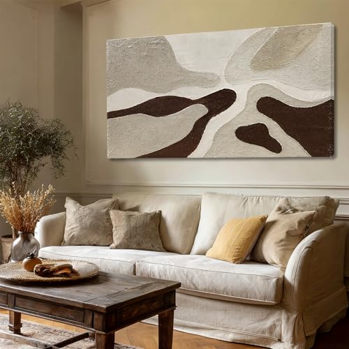 Hand-Painted Neutral Abstract Beige Art for LivingRoom Ready to Hang 24x48 - color: Brown, size: 48"L x 24"W