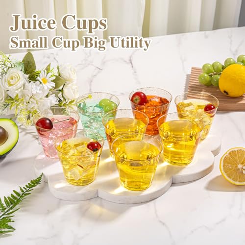 I00000 5oz 100 Pack Gold Glitter Plastic Cups, Glitter Disposable Small Plastic Cups, Disposable Clear Cup with Gold Glitter Shot Glasses, Small Tumbler Perfect for Wedding & Party - color: Glitter-5oz-100